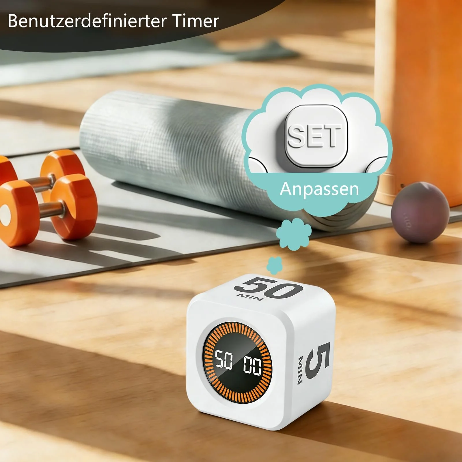 Кухонный таймер Cube Visual Rotating 5/10/25/50 мин USB C White, фото №4
