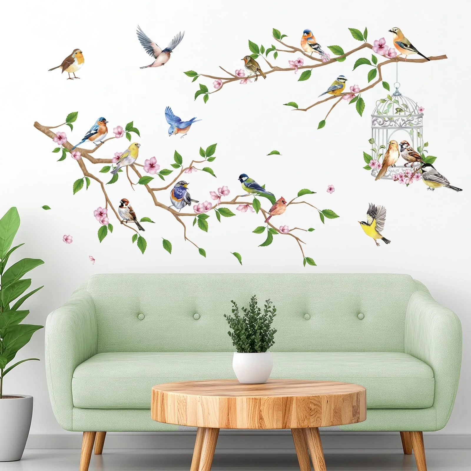 Наклейка на стіну Garden Theme Birds on Branches with Flowers 21 x 30 см 4 аркуші, фото №1