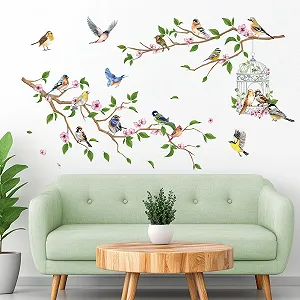Наклейка на стіну Garden Theme Birds on Branches with Flowers 21 x 30 см 4 аркуші - Фото 1