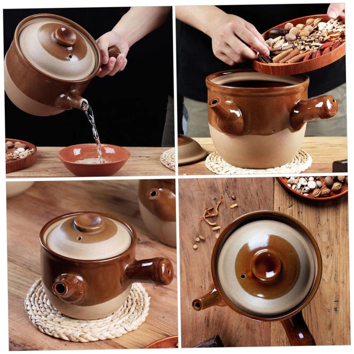 Глиняный горшок Gatuida для лекарств и супов термостойкий с эргономичной ручкой, фото №8