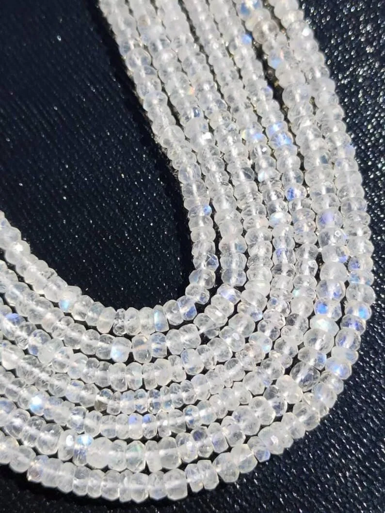 Лунный камень Радужный Натуральный Бусины-рондель Ограненные 3.5-4 мм Белый, фото №2