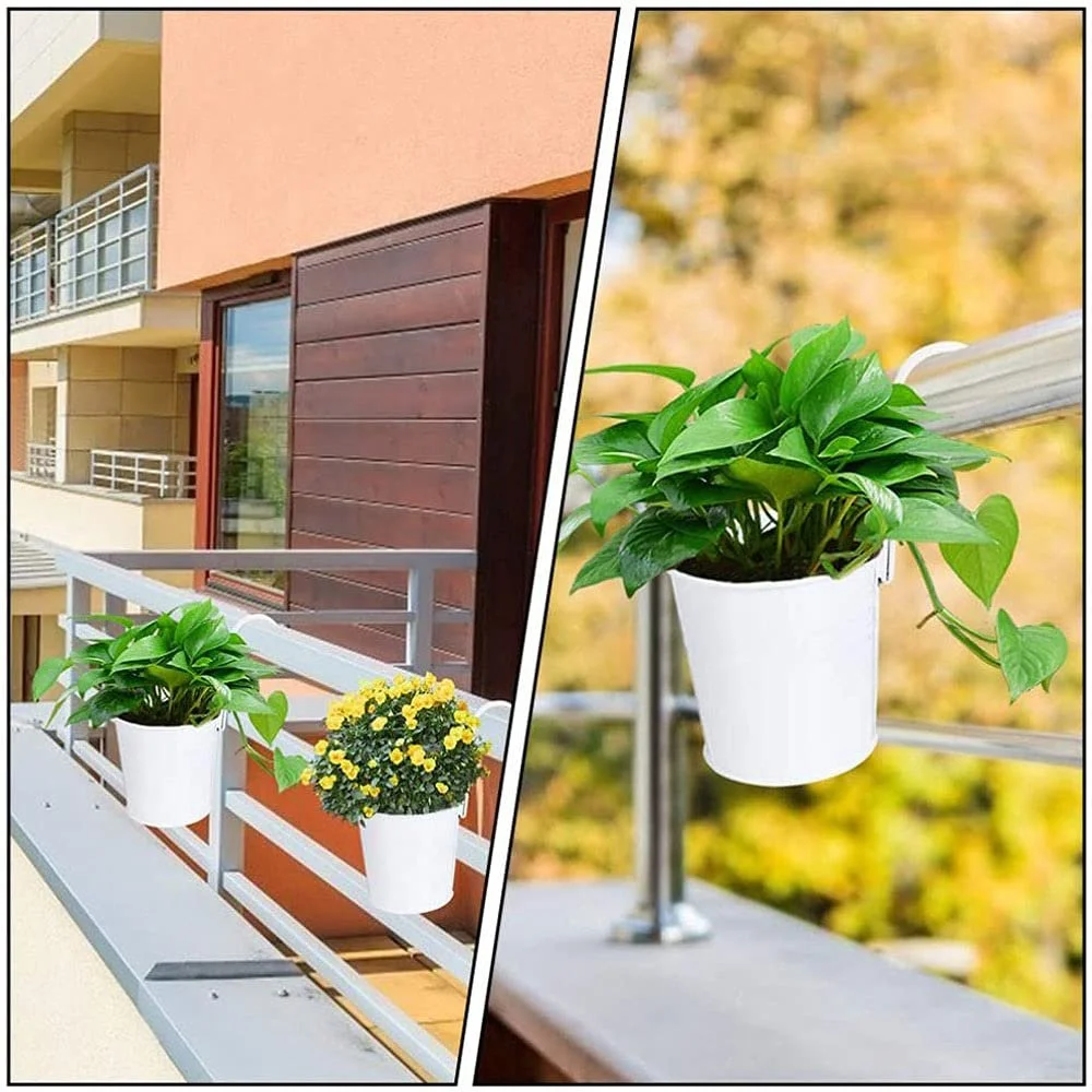 Подвесные цветочные горшки 4 шт. металлические с крючками белые, фото №5