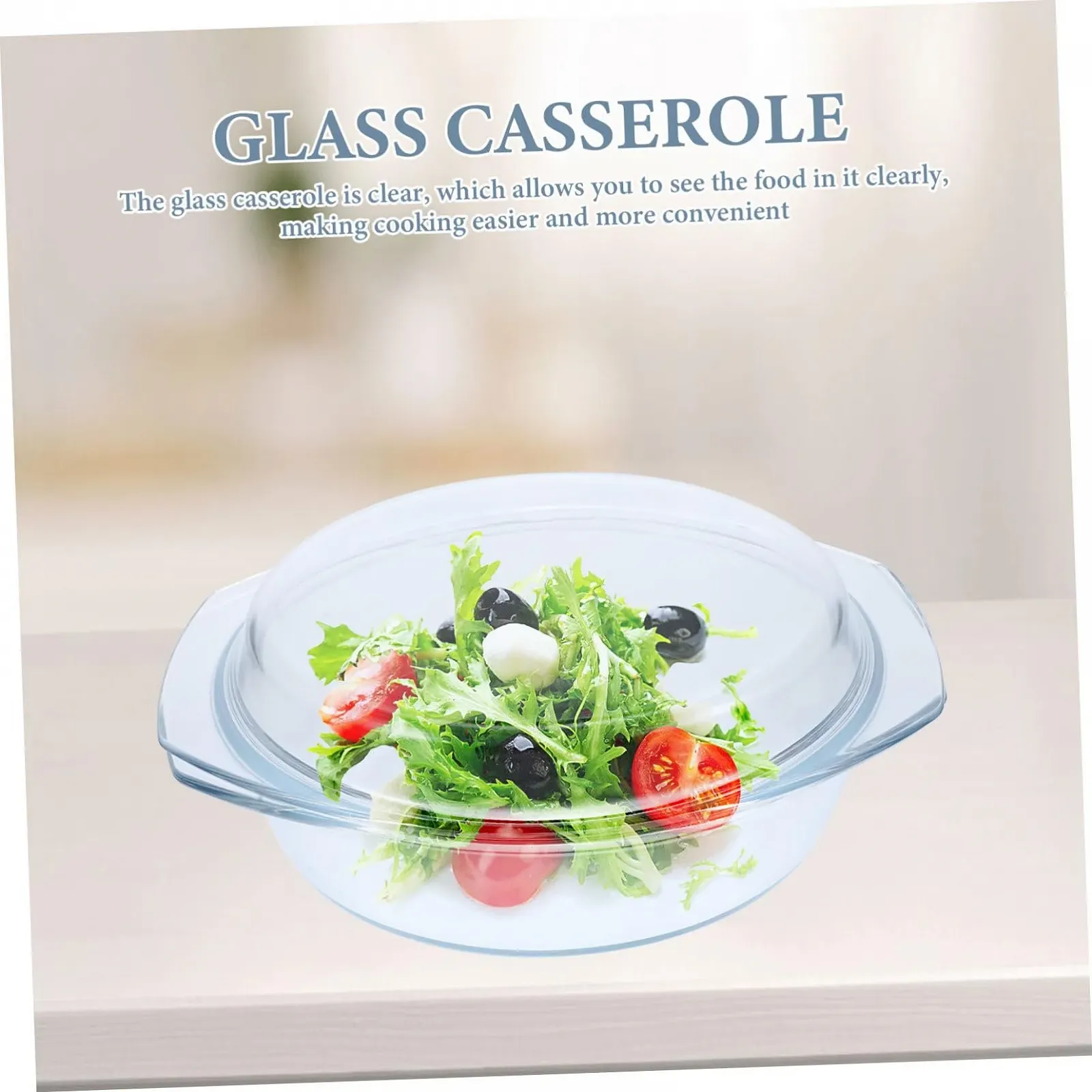 Форма для запекания стеклянная круглая с крышкой для микроволновой печи и духовки прозрачная, фото №5