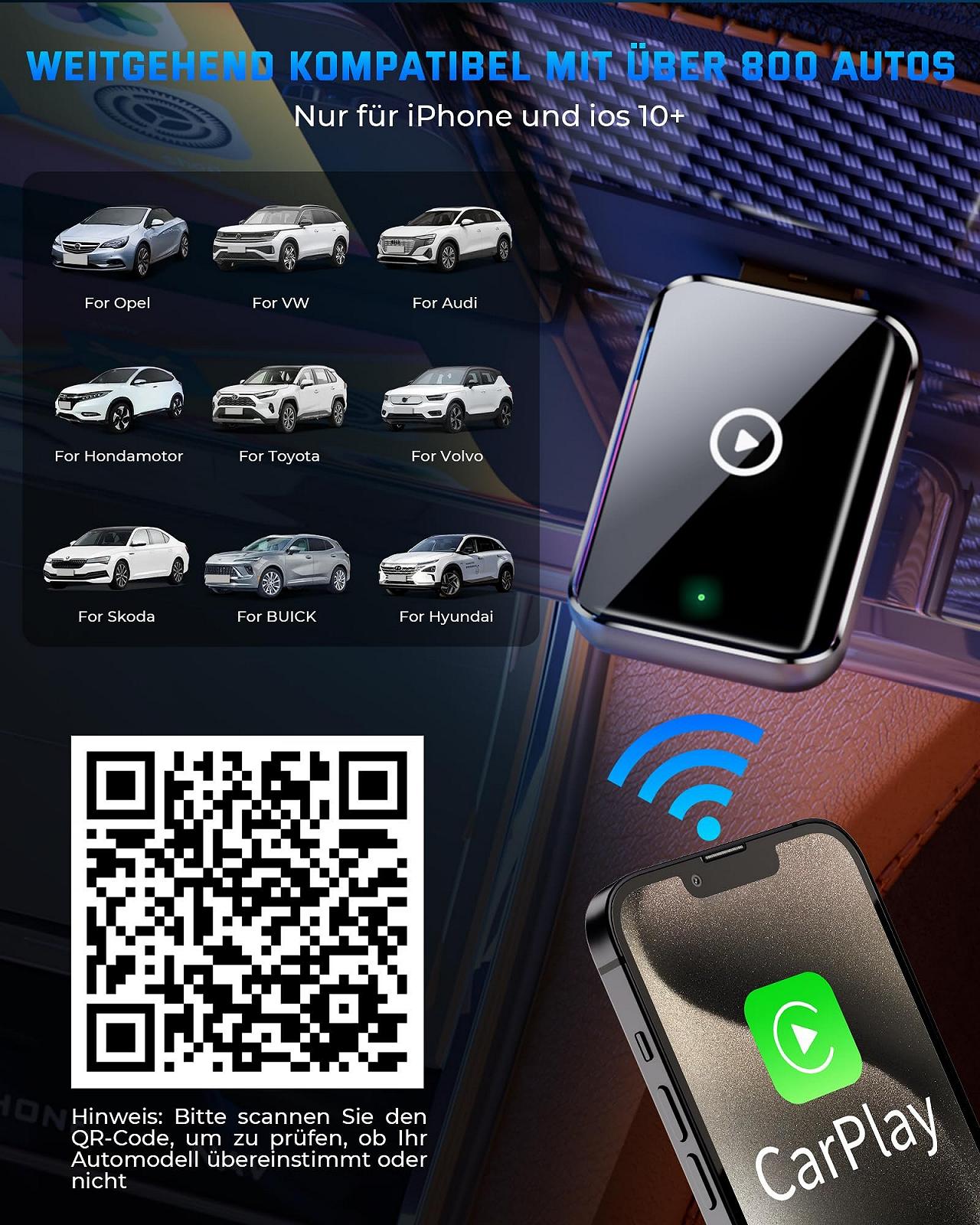 Адаптер CarPlay беспроводной 2025 для iPhone, преобразует проводной CarPlay в беспроводной, Mini Plug & Play, для автомобилей с 2017 года и для iPhone iOS 10+, USB & Type-C, фото №4