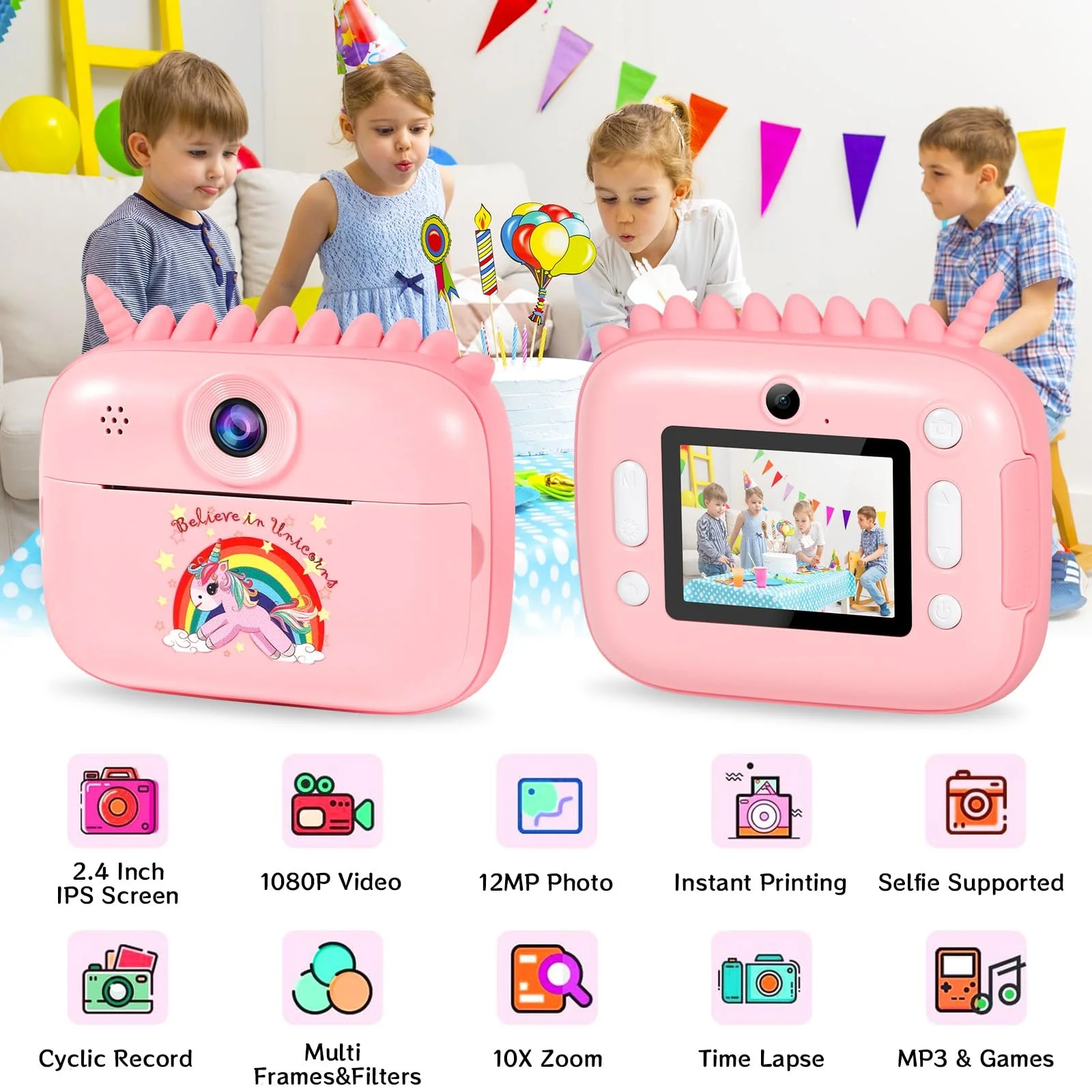 Детская фотокамера мгновенной печати 12MP 2.4" 1080P 32GB Bundle, фото №3