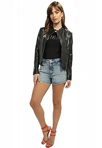 Жіноча шкіряна куртка Guess Harley Чорний - S synthetic.ua - Фото 1