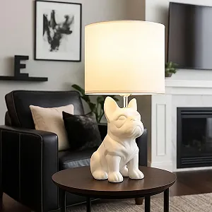 Светодиодная настольная лампа GLOBO French Bulldog керамика текстиль 10.5 Вт 1055 лм Белая synthetic.ua - Фото 1