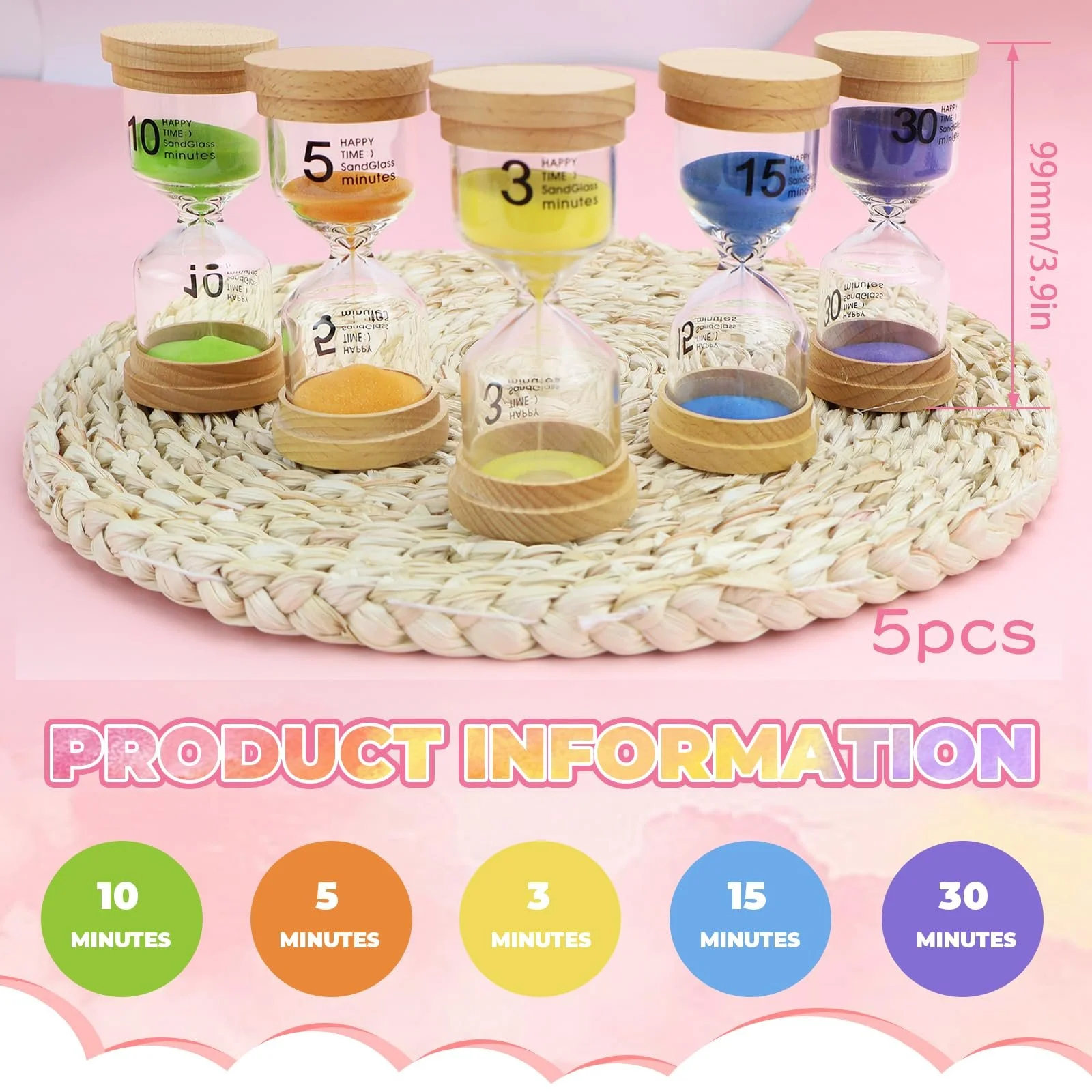 Набір пісочних годинників 3/5/10/15/30 хвилин Glass Timer, фото №2 Набір пісочних годинників 3/5/10/15/30 хвилин Glass Timer, фото №2