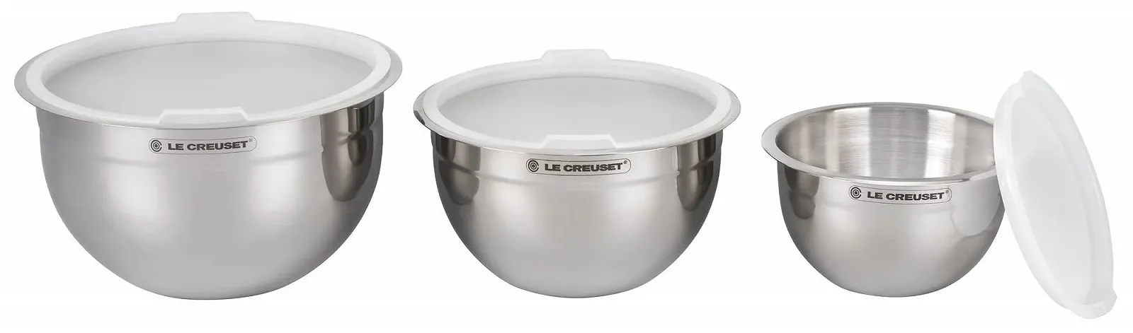 Набір чаш для змішування LE CREUSET 41901000010000 3 штуки з нержавіючої сталі з кришкою, фото №4