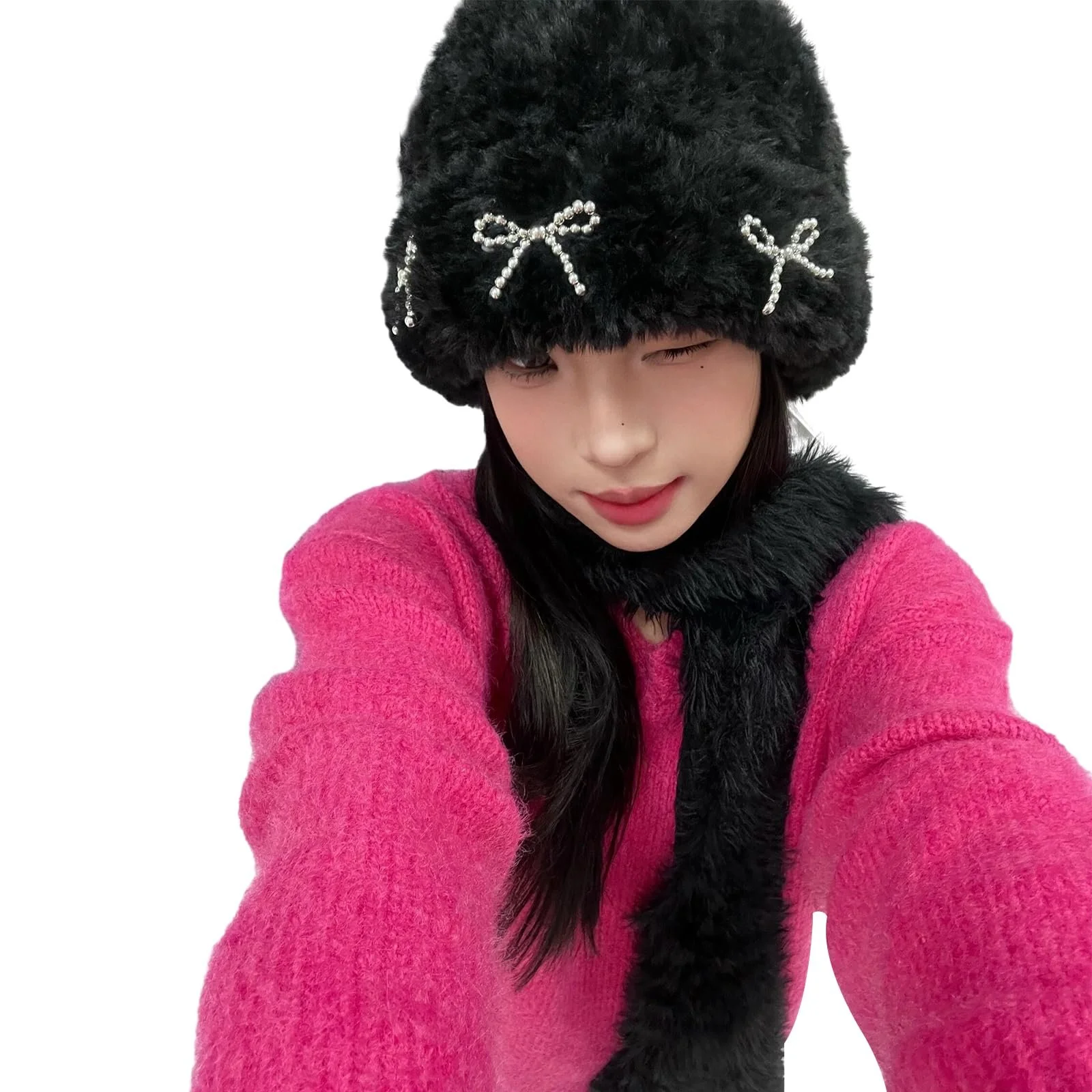 Шапка Ldabrye для дівчат-підлітків з металевим бантом В'язана, фото №1