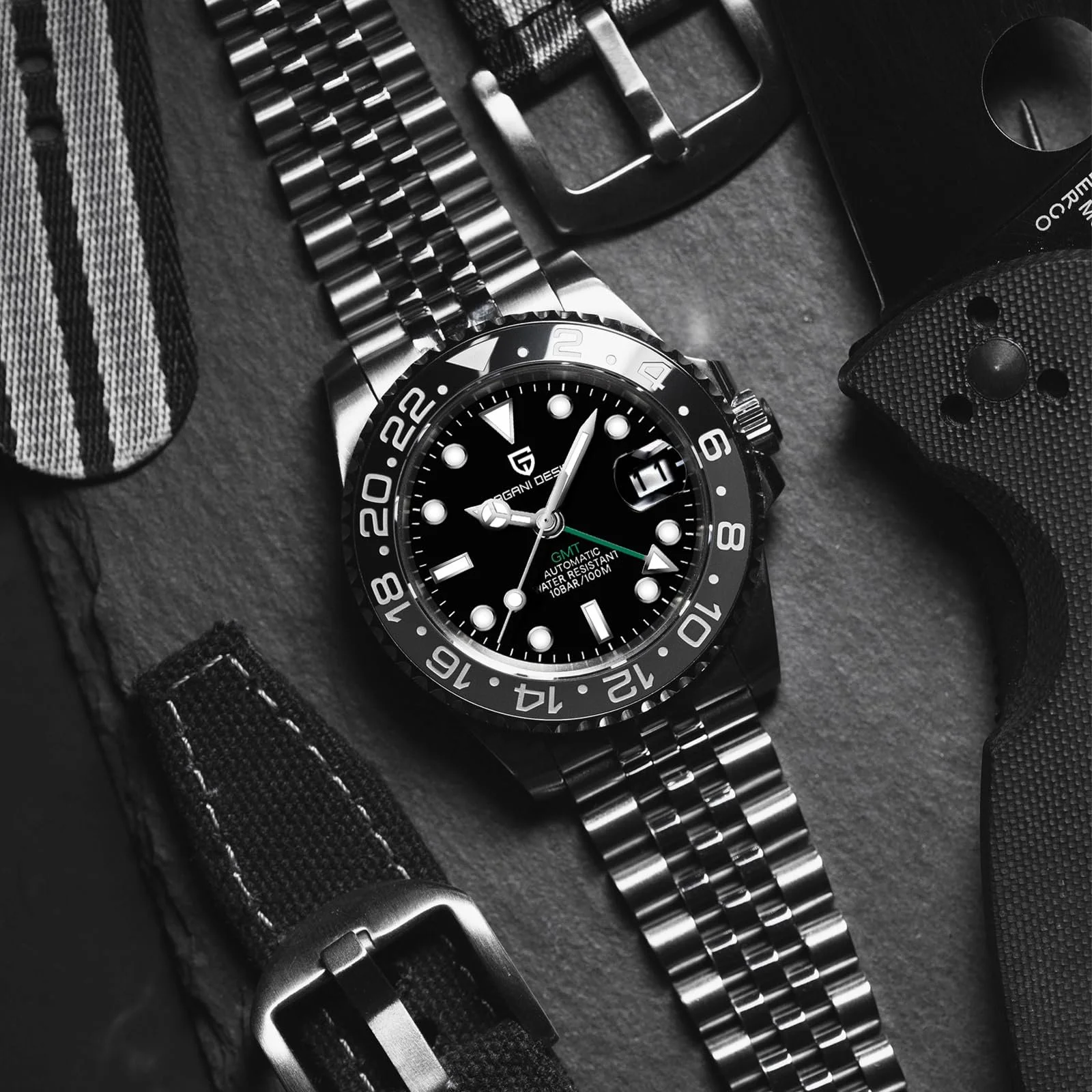 Часы Pagani Design Мужские Автоматические Механические GMT Dual Time Zone Наручные Часы Нержавеющая Сталь Двухцветный Керамический Безель 100 м Водонепроницаемые PD-1662, фото №6 Часы Pagani Design Мужские Автоматические Механические GMT Dual Time Zone Наручные Часы Нержавеющая Сталь Двухцветный Керамический Безель 100 м Водонепроницаемые PD-1662, фото №6