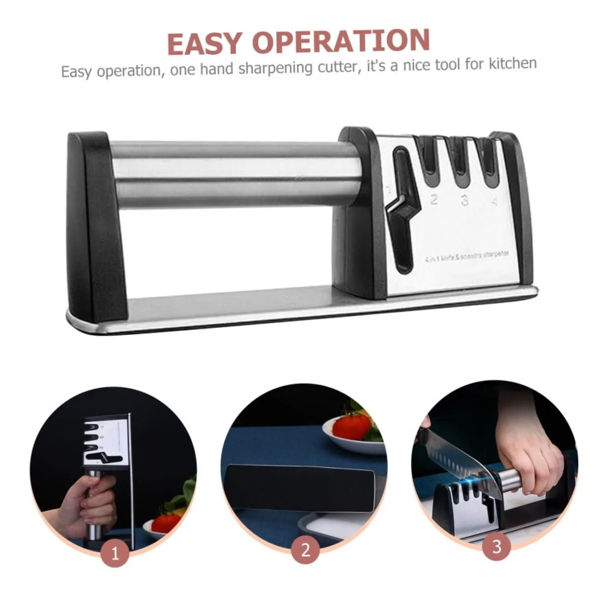 Точило для ножів та ножиць ергономічна нековзна ручна з довговічного матеріалу Black/Red, фото №9