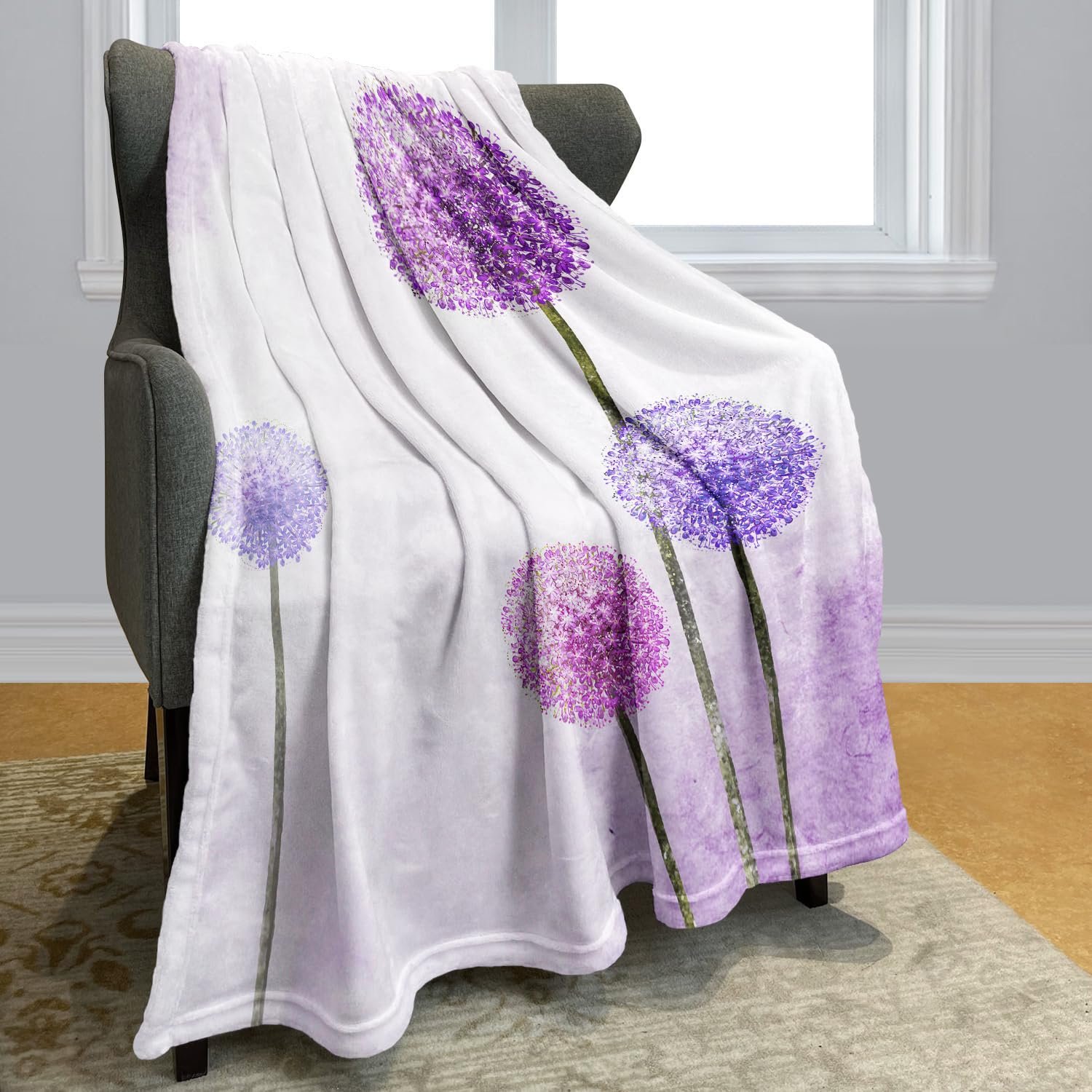 Одеяло YISUMEI Мягкое фланелевое одеяло из мягкого флиса 150 x 200 см Одуванчик Фиолетовый, фото №2