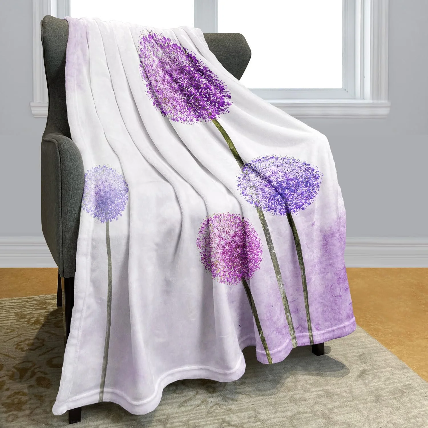 Покривало YISUMEI М'яка фланелева Покривало з м'якого флісу 150 x 200 см Кульбаба Фіолетова, фото №2