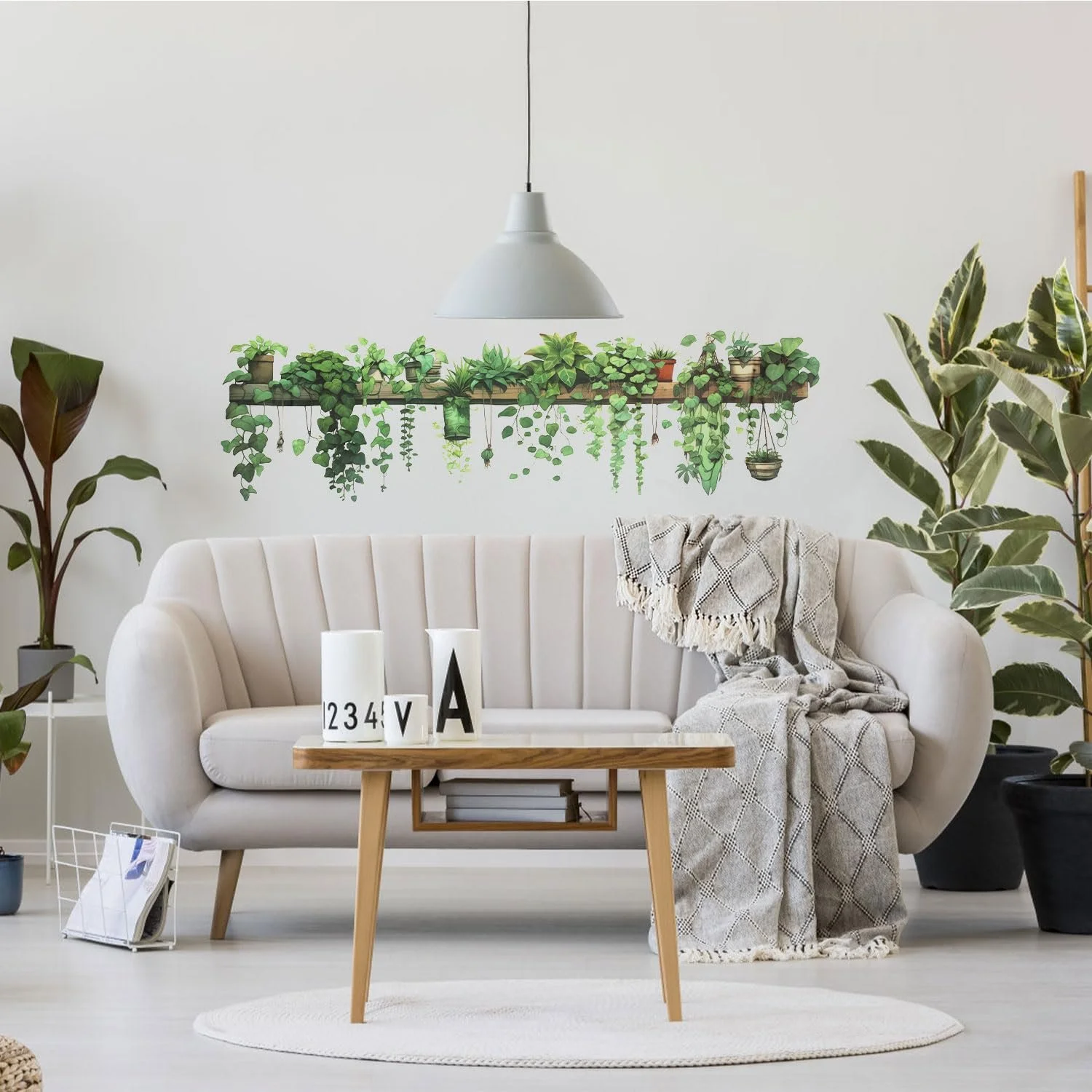 Наклейки на стіну Зелені рослини листя потосу та підвісні кошики 88 x 28 см, фото №3