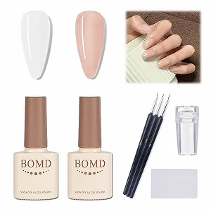 Набор для французского маникюра UV гель-лак для дома Nude и белый гель-лак с трафаретами и 3 ручками для дизайна ногтей - Фото 1