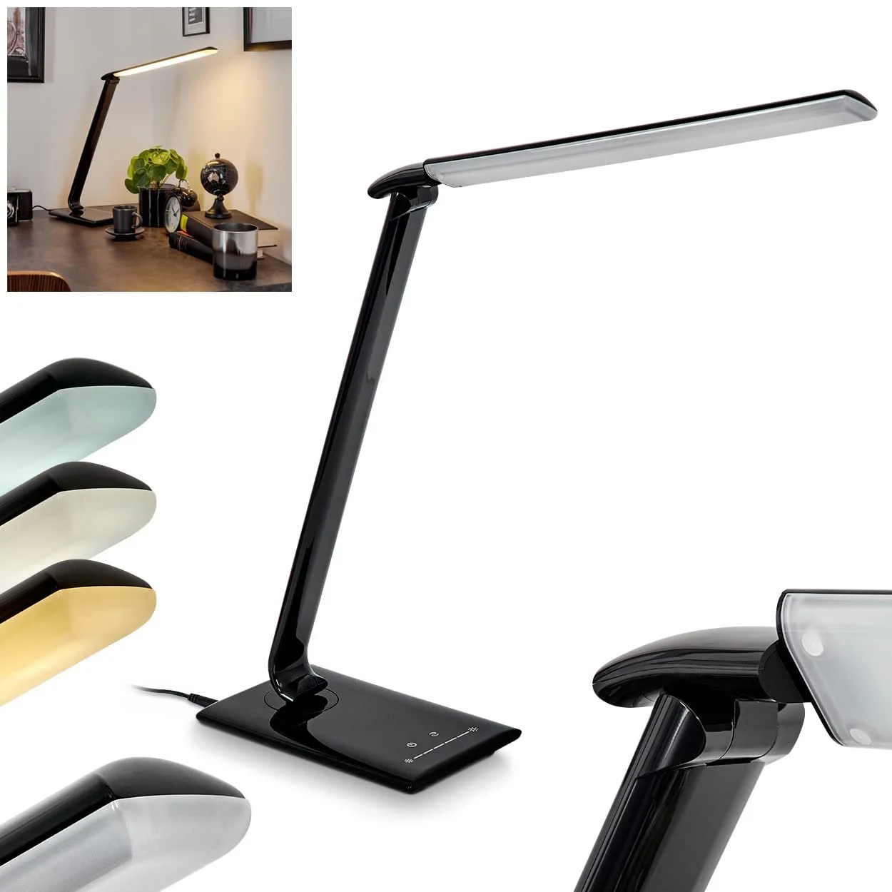 Настільна лампа Chozendo LED Adjustable Metal/Plastic 7 Вт 520 лм 3000-6500 K Touch Dimmer USB Port Black/White, фото №1