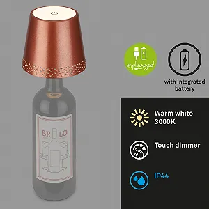 Светодиодная лампа-насадка на бутылку BRILONER LED Bottle Lamp аккумуляторная сенсорная 11 x 9 см медная synthetic.ua - Фото 1