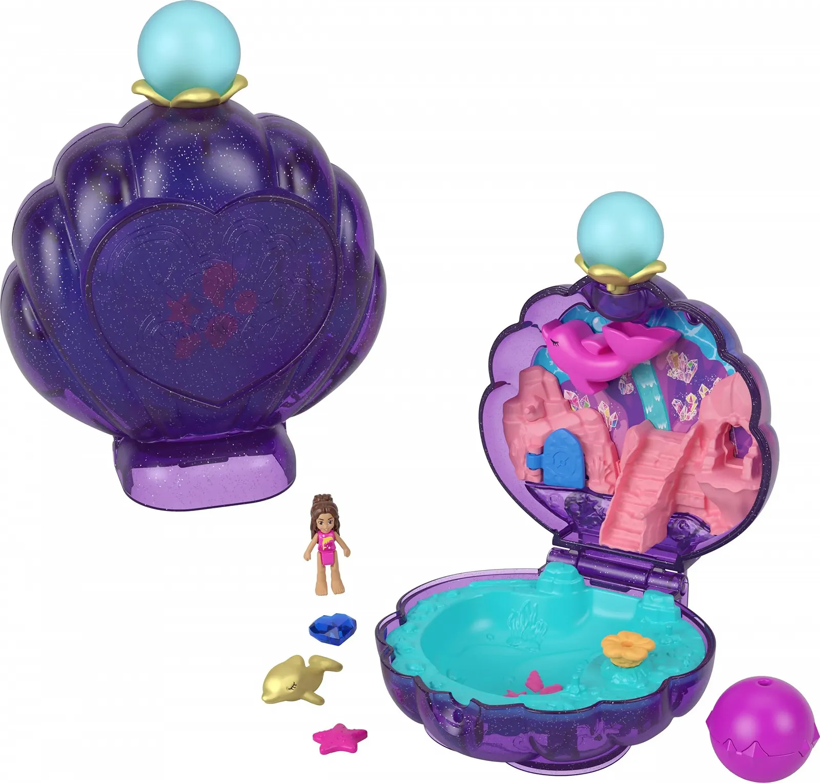 Игрушка Polly Pocket Shell Compact с куклой и морским питомцем, фото №1