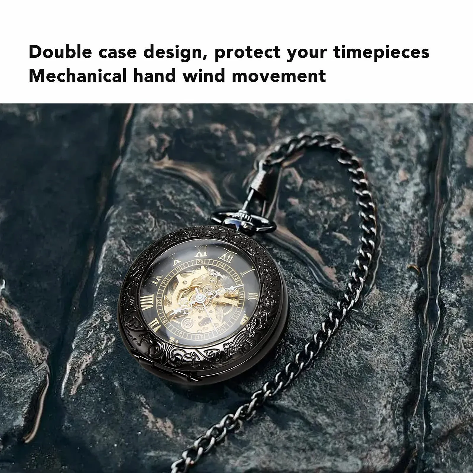 Механические карманные часы YUYTE с римским циферблатом, Винтажные часы с двойным корпусом, Механические карманные часы с ручным заводом, Скелетон с цепочкой, Винтаж, фото №4 Механические карманные часы YUYTE с римским циферблатом, Винтажные часы с двойным корпусом, Механические карманные часы с ручным заводом, Скелетон с цепочкой, Винтаж, фото №4