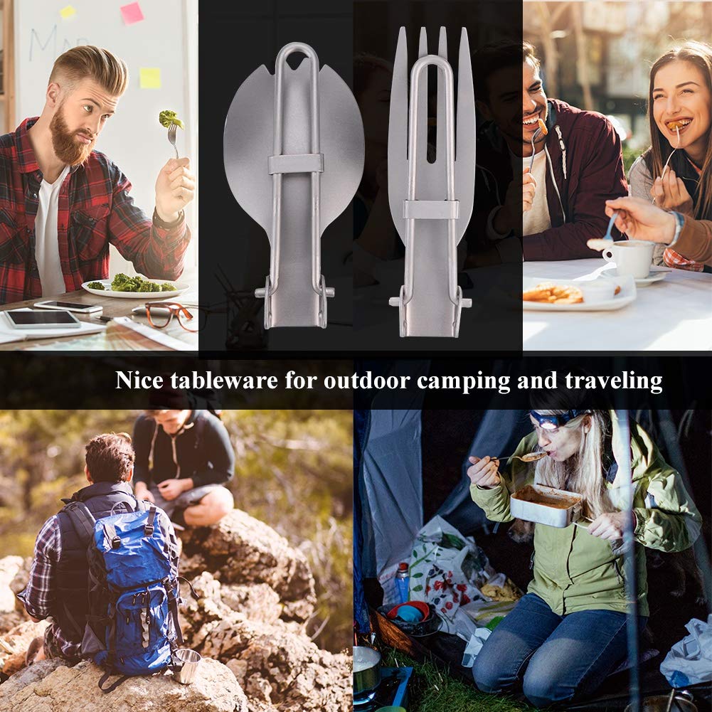 Ложка-вилка Camping Spork Foldable Outdoor Folding Titanium Fork Spoon Set Портативная складная ложка вилка Туристические столовые приборы для пикника похода путешествий (набор), фото №6