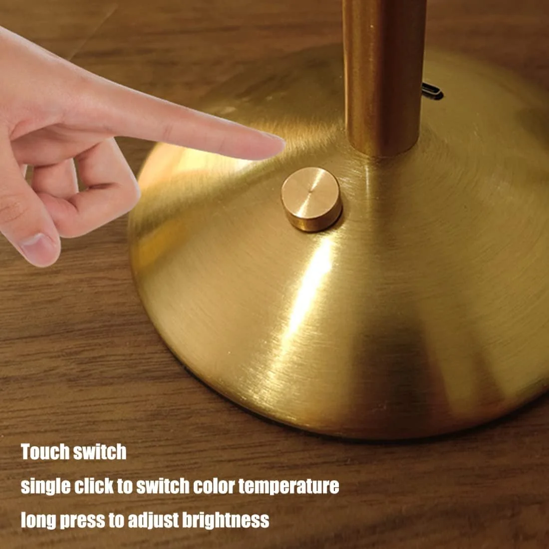 Бездротова світлодіодна настільна лампа акумулятор 1800 мАгод, 3 Вт, сенсорне керування, 3 кольори світла золотиста, фото №6