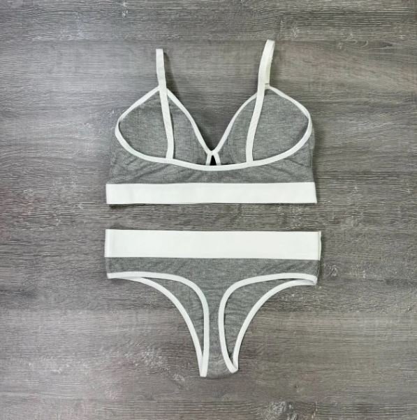 Хлопковый серый женский комплект рубчик, фото №2