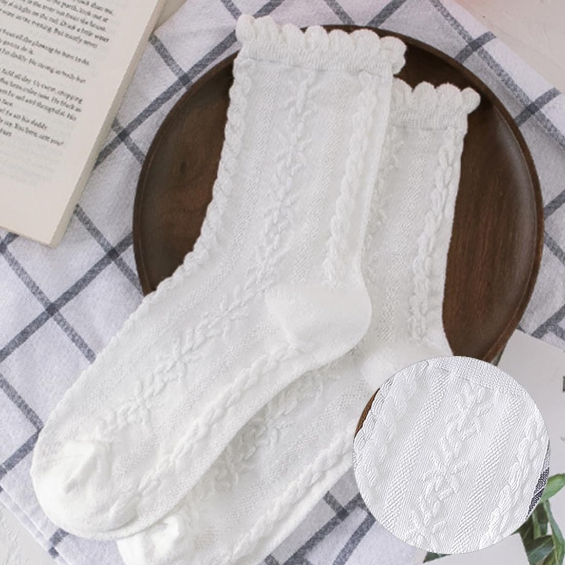 Шкарпетки з рюшами White - Бавовняні мереживні шкарпетки з ажурним візерунком, фото №4