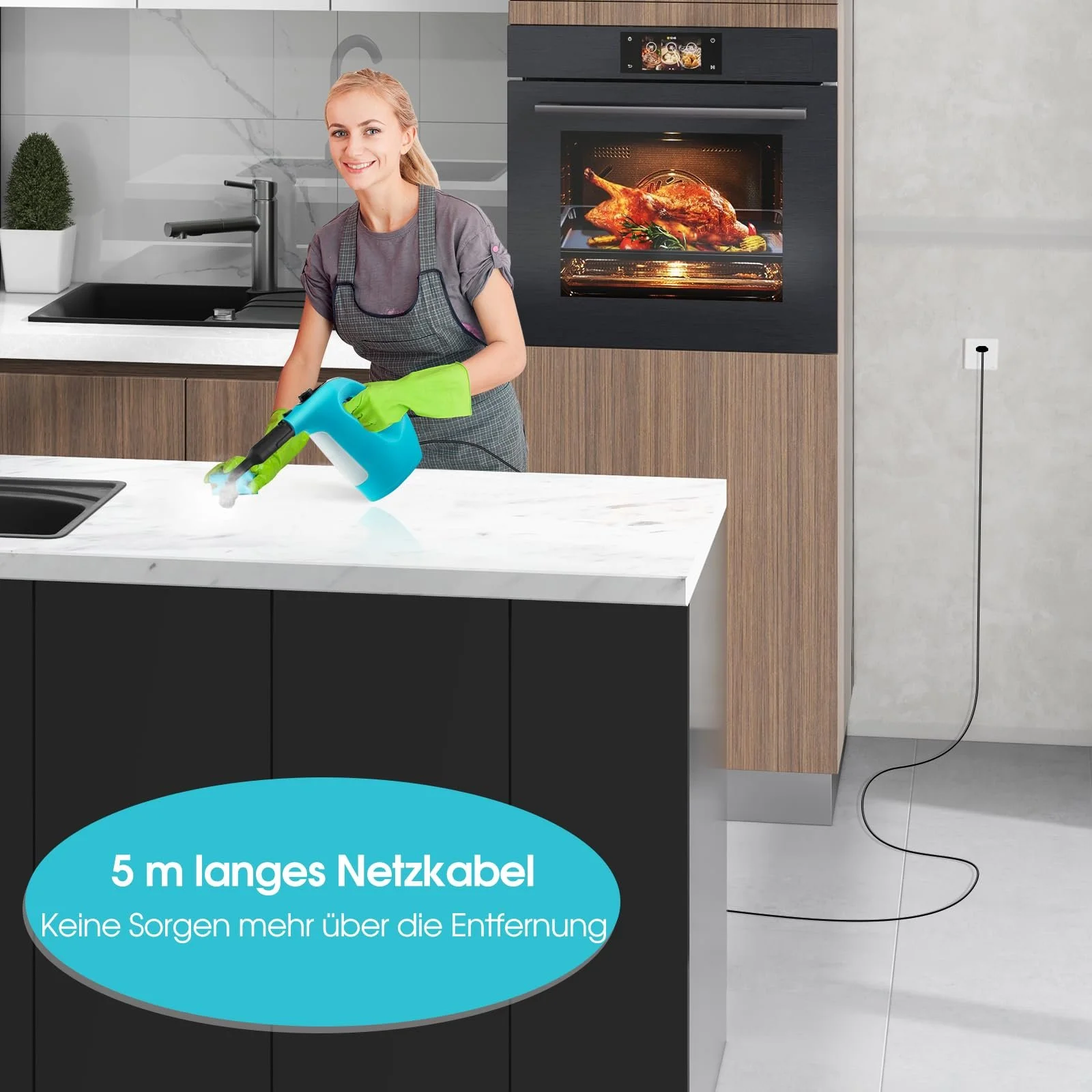 Портативный ручной пароочиститель GOPLUS 1500 Вт 400 мл 2 бар Синий, фото №7