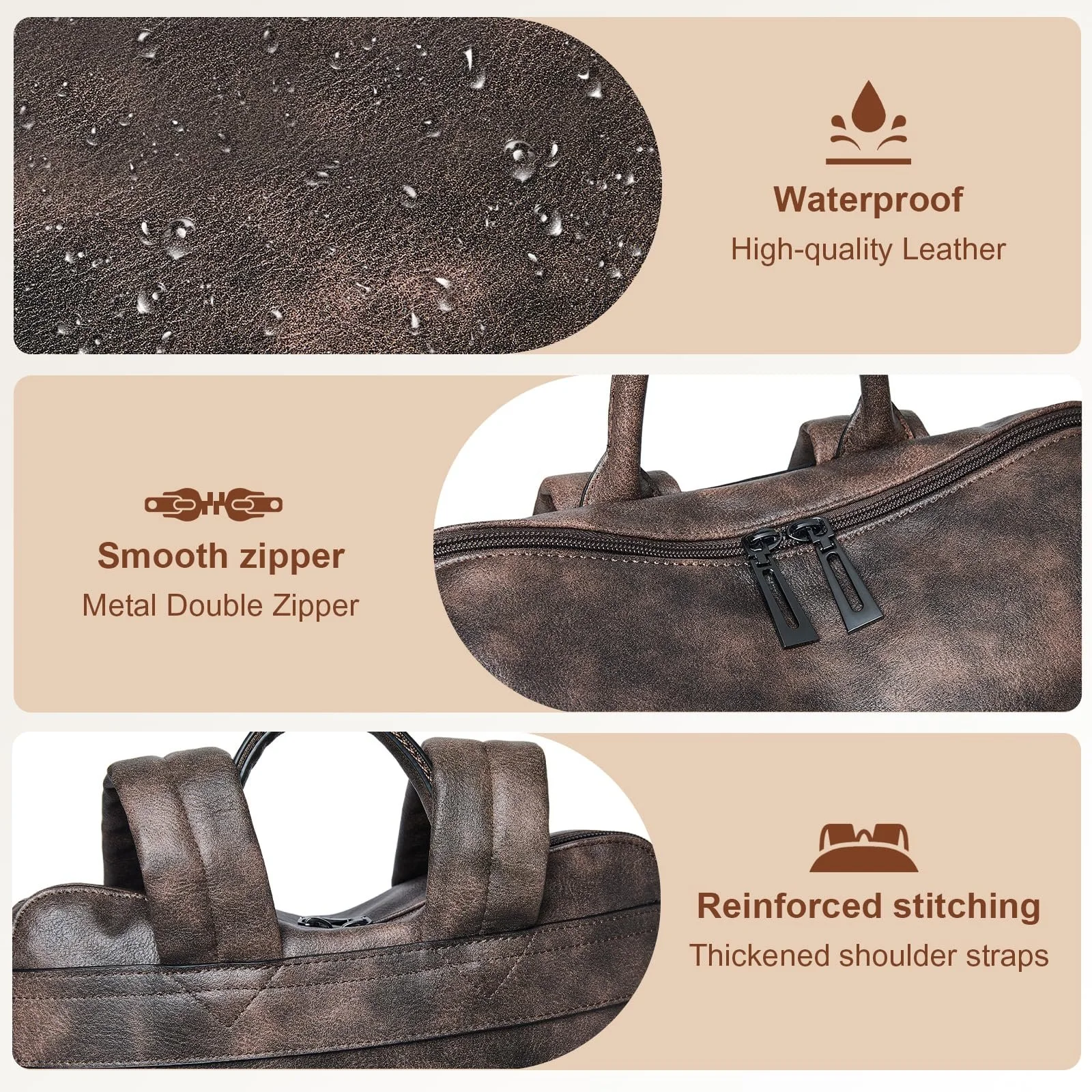 Рюкзак для ноутбука Shrrie 15.6" Шкіряний Водостійкий Двоколірний Кавовий, фото №5 Рюкзак для ноутбука Shrrie 15.6" Шкіряний Водостійкий Двоколірний Кавовий, фото №5