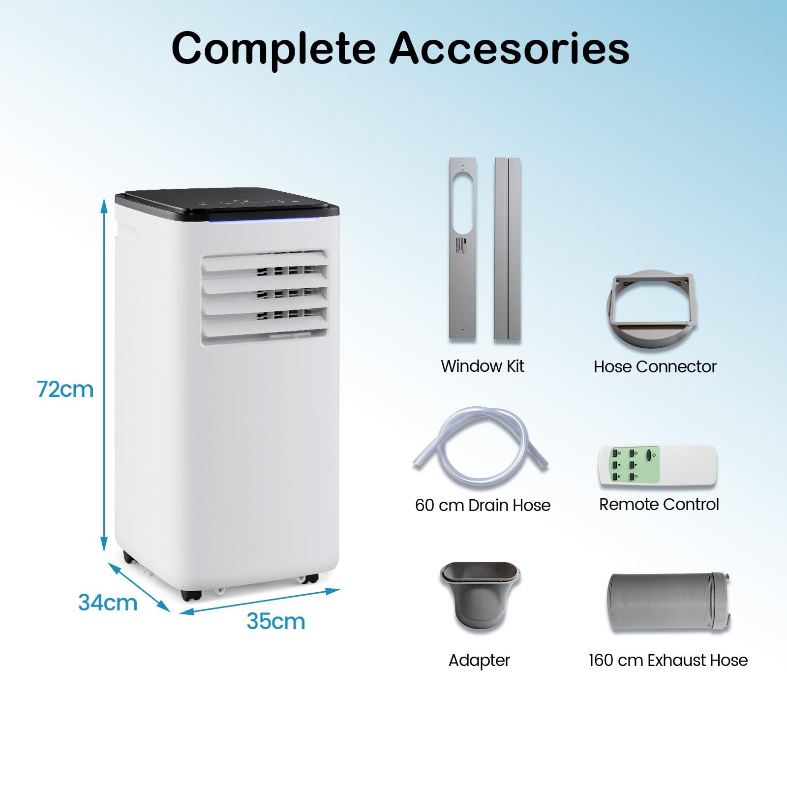 Мобільний кондиціонер SOARS 9000 BTU 4-в-1 LED-дисплей 24-годинний таймер, фото №9