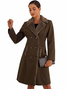 Пальто Allegra K С лацканами Искусственный мех Двубортное Теплое Зимнее - Фото 1