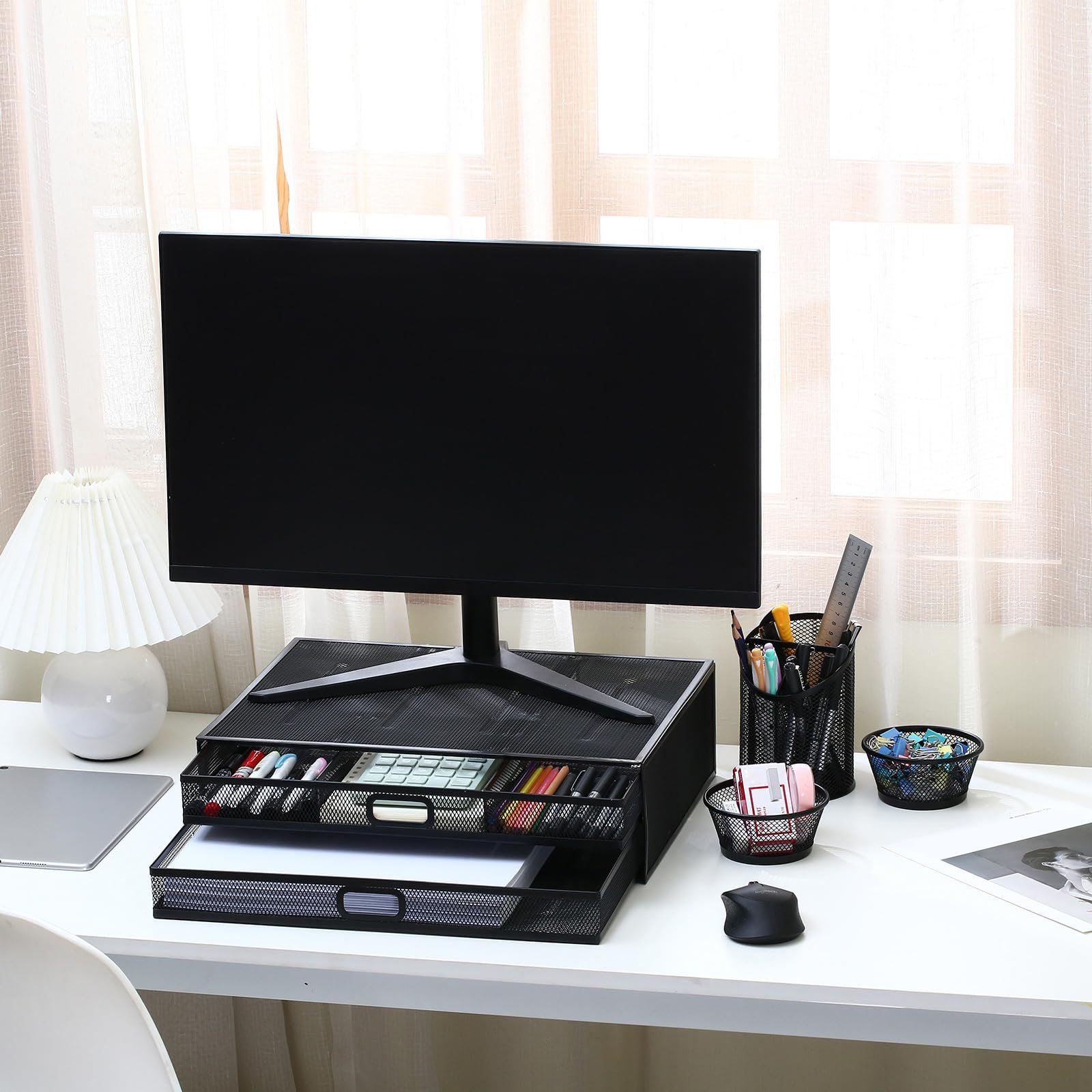 Підставка для монітора з вбудованими шухлядами для зберігання, настільні органайзери, фото №7