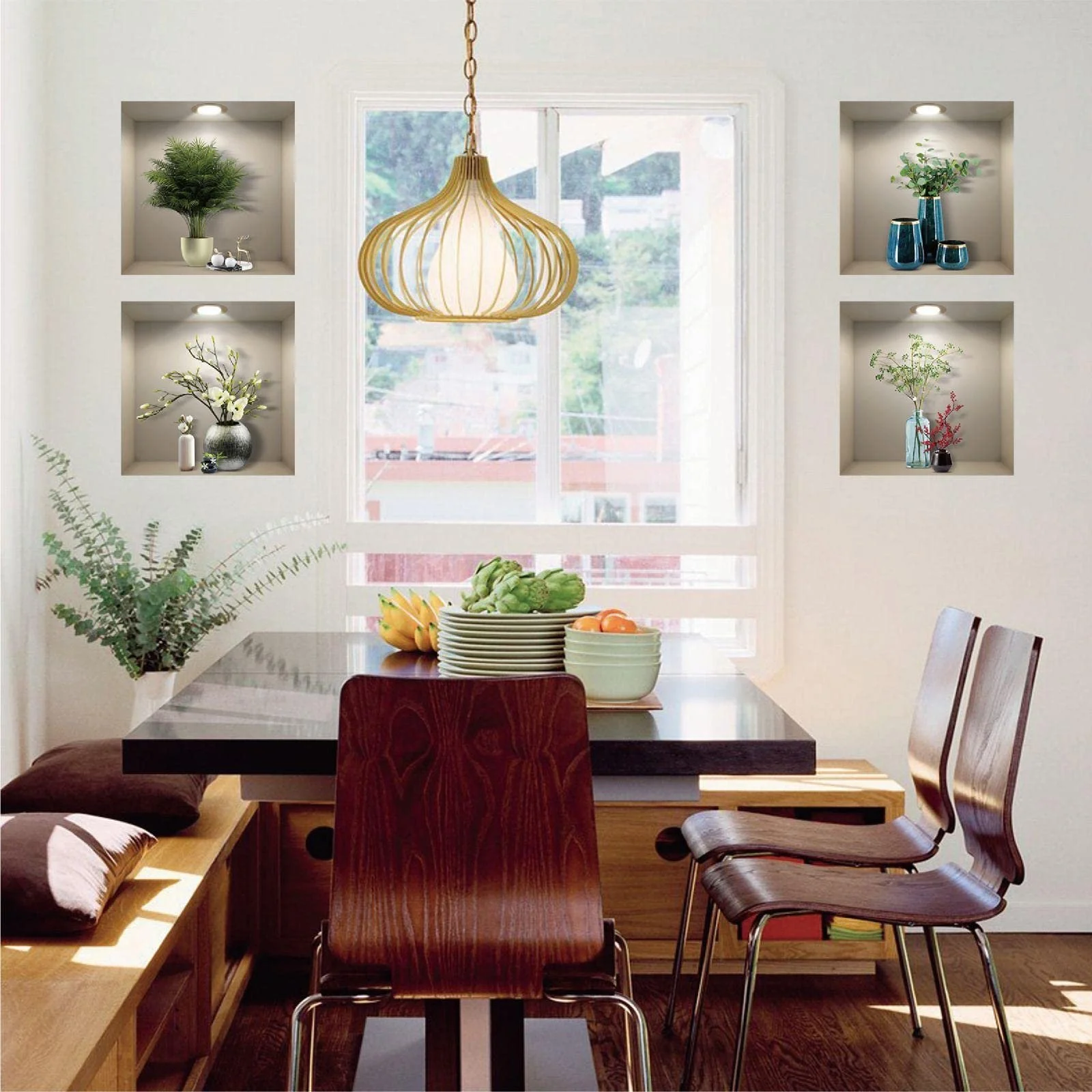 Наклейка на стіну 3D Effect Vase Green Plants 40 x 40 см 4 шт., фото №3 Наклейка на стіну 3D Effect Vase Green Plants 40 x 40 см 4 шт., фото №3