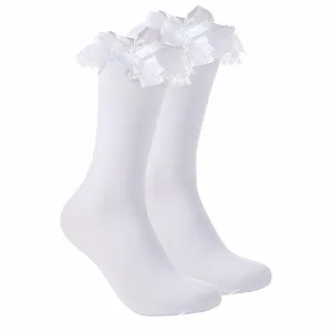 Гольфы Sibba с кружевными оборками, бантом и отделкой оборками, милые белые хлопковые чулки Lolita, мягкие гольфы-трубы для Хэллоуина для одежды Loli - Фото 1