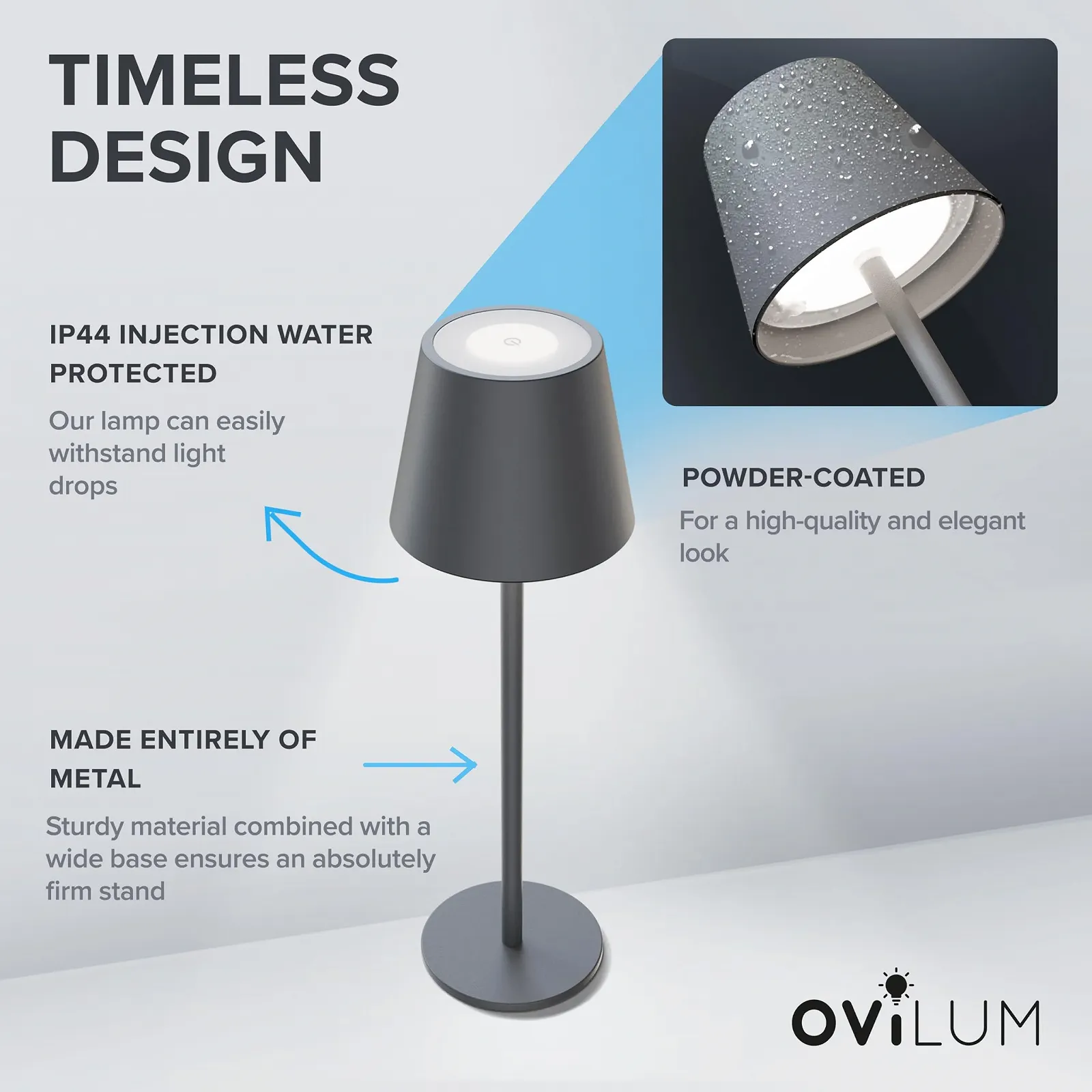 Настільна лампа Syrma Акумуляторна LED Алюмінієва Dimmable USB-C Антрацит, фото №6