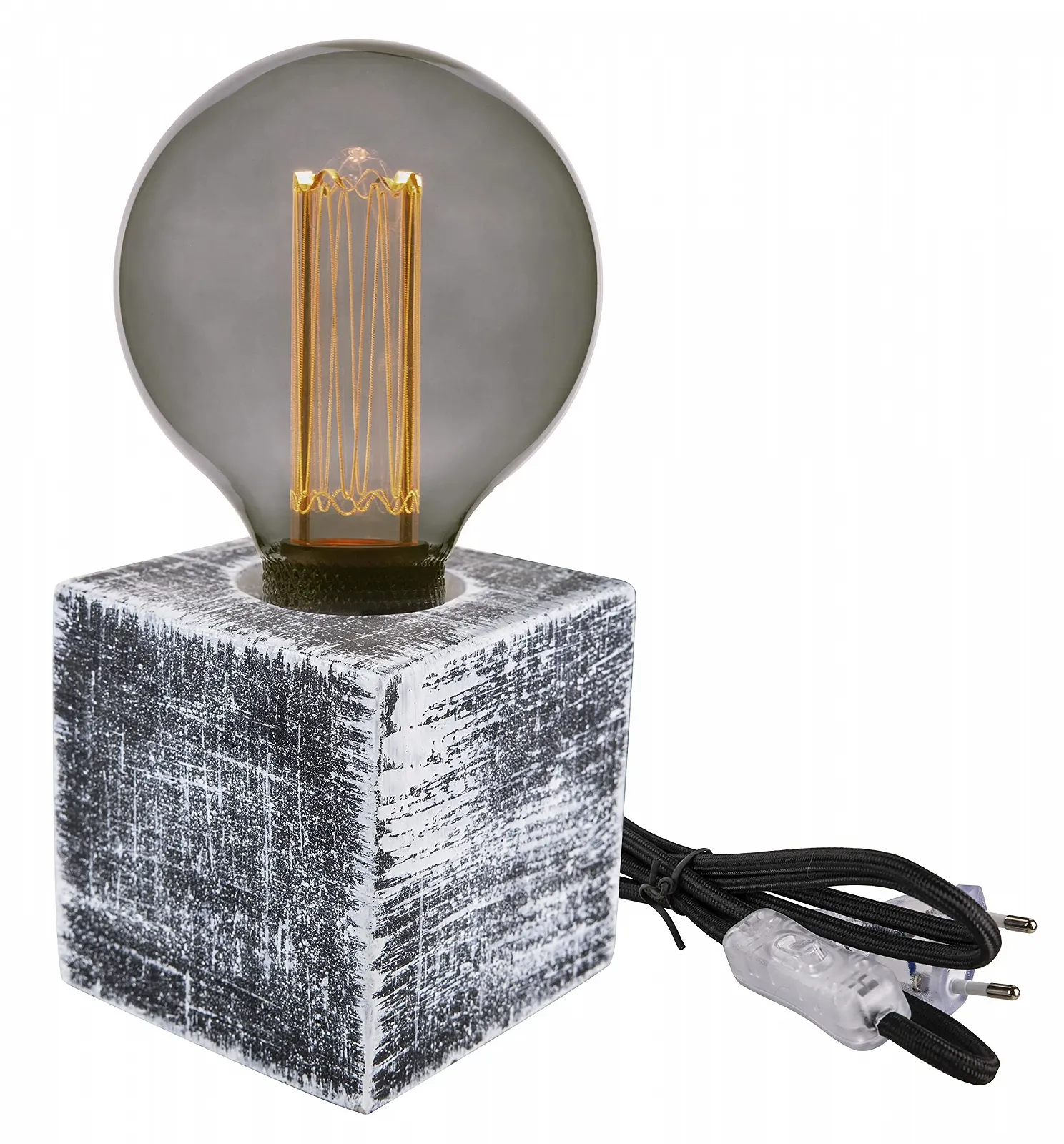 Настільна лампа greenandco Concrete бетонна E27 з вимикачем та вилкою 10 x 10 см чорна, фото №4