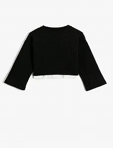 Укорочений світшот Koton з довгими широкими рукавами, контрастним кольором та круглим вирізом для дівчат synthetic.ua - Фото 1