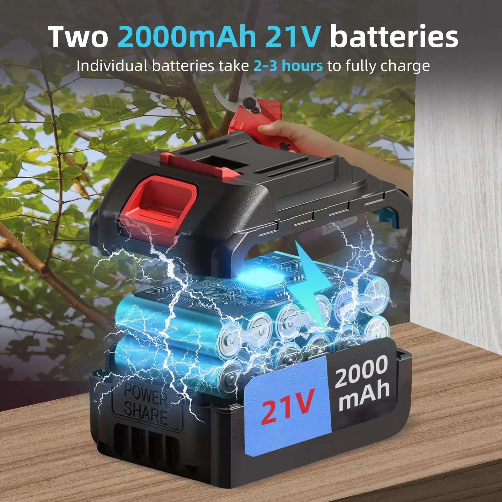 Секатор акумуляторний Без бренду Professional до 30 мм 2 x 2000 mAh, фото №8