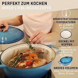 Кастрюля-жаровня VeoHome 6 л овальная чугунная эмалированная синяя synthetic.ua - Фото 1