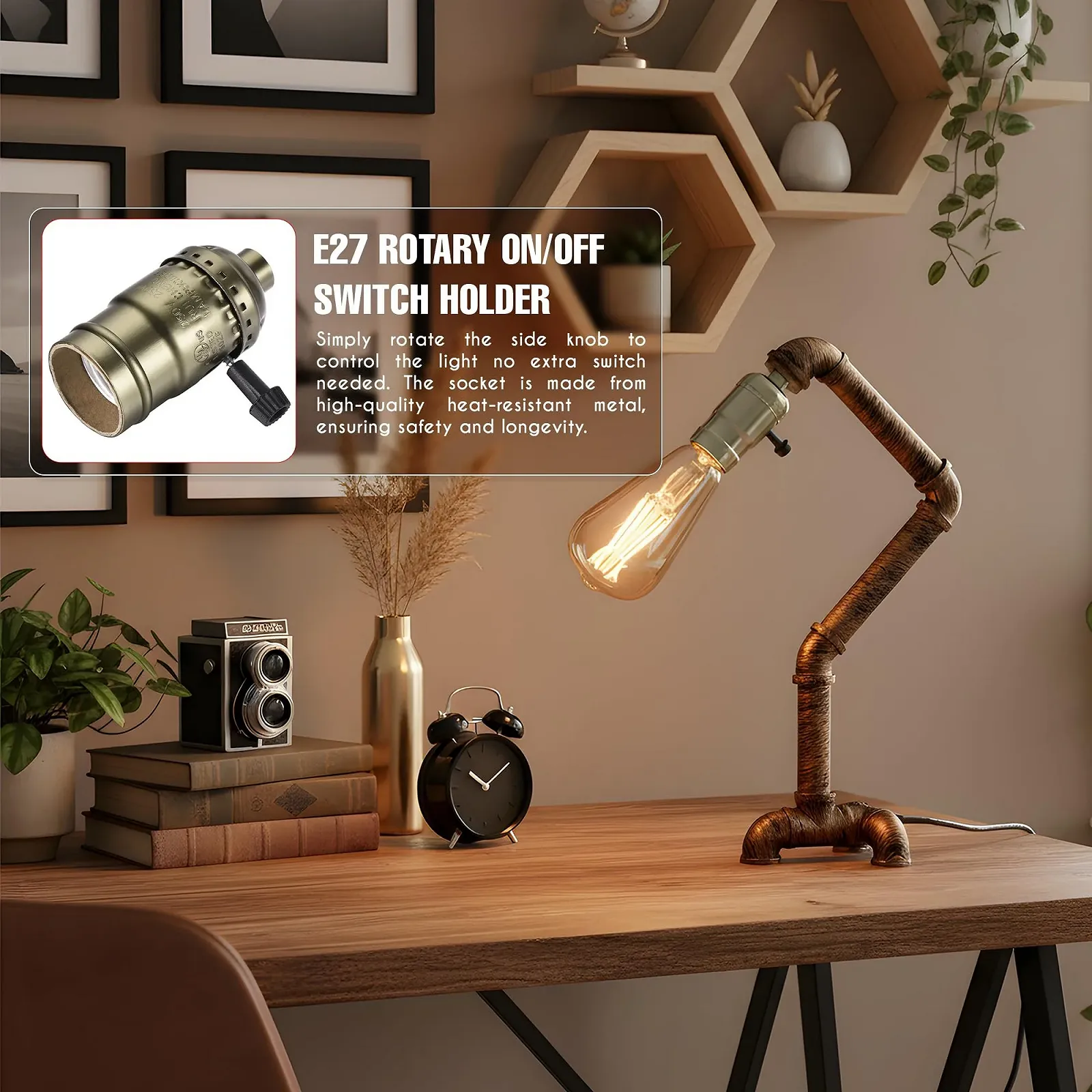 Настільна лампа LEDSone Steampunk E27 Brushed Copper, фото №4