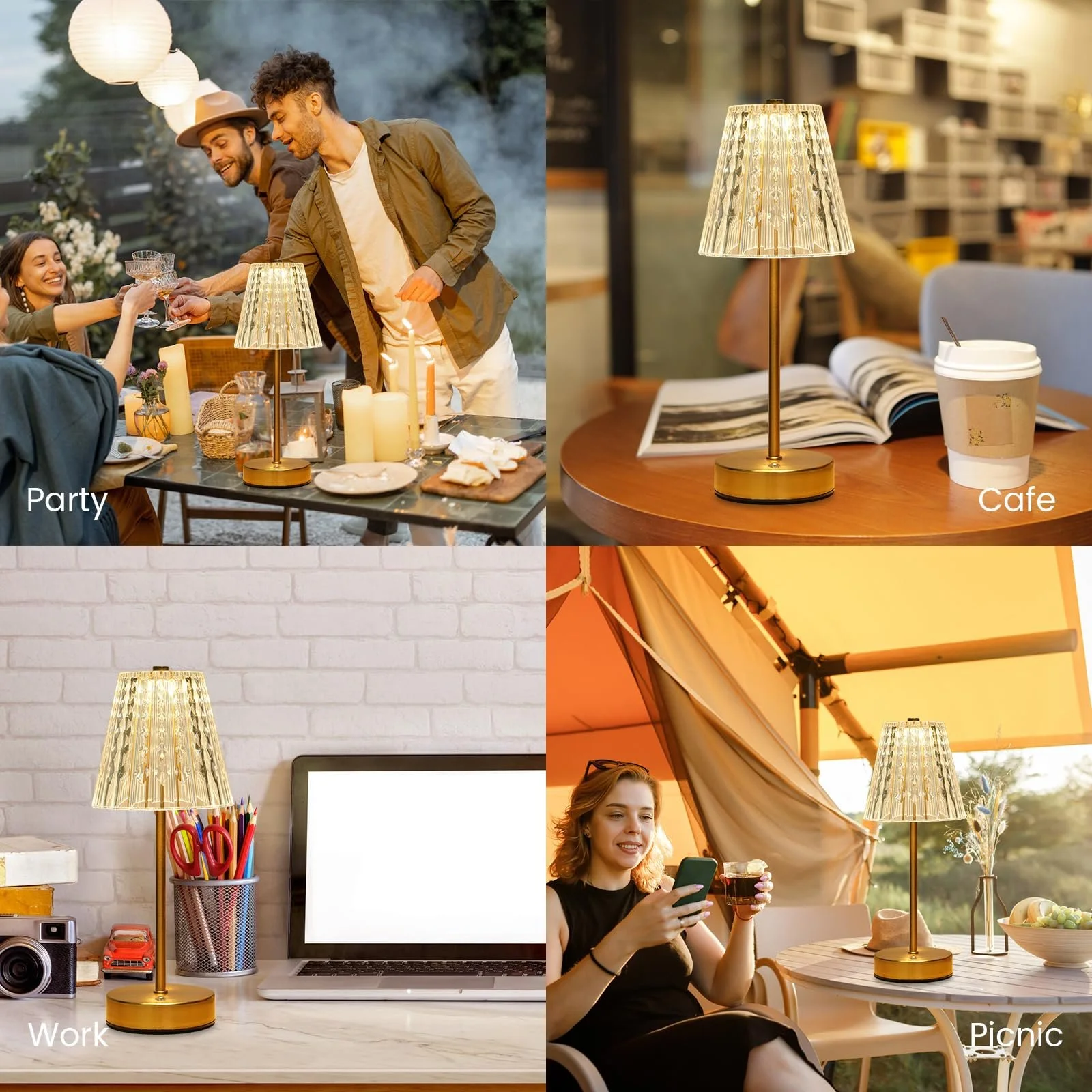 Настільна лампа Lixada Crystal Бездротова Вінтажна 3 кольори LED Сенсорна Акумуляторна Золота, фото №6