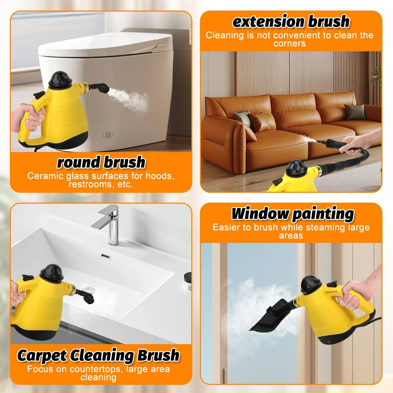 Ручний пароочисник 1050 Вт 450 мл 3.5 бар 8 аксесуарів 2 м кабель, фото №6 Ручний пароочисник 1050 Вт 450 мл 3.5 бар 8 аксесуарів 2 м кабель, фото №6