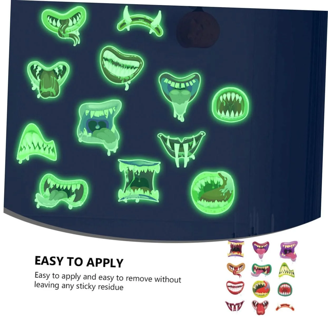Наклейки на стіну UKCOCO Хелловін Рот монстра Мультяшні Світяться в темряві 2 шт., фото №5