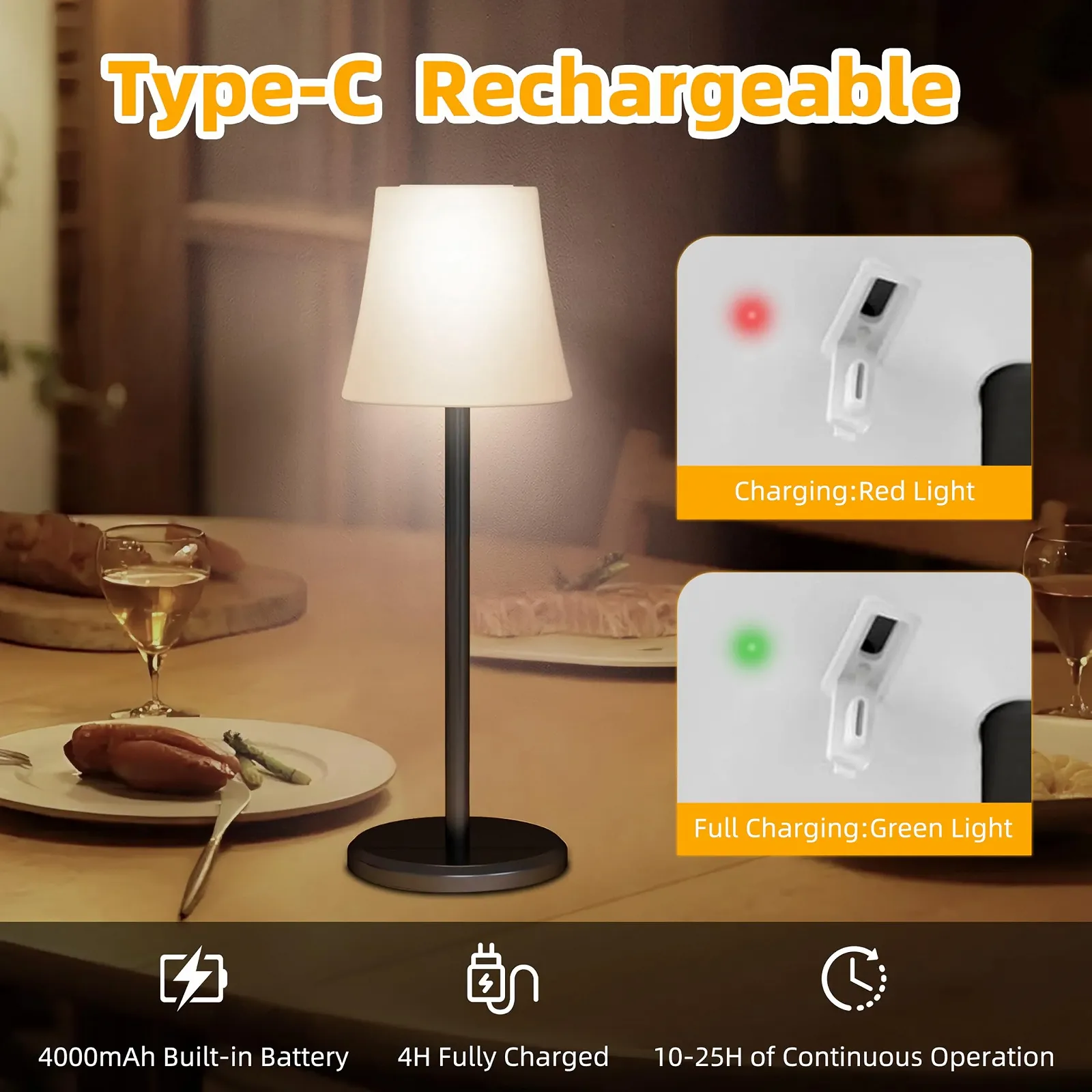 Настільна лампа Kimuwote LED Бездротова Акумуляторна Набір із 2 шт. 3 колірні режими + RGB Сенсорна IP54 Чорна, фото №4