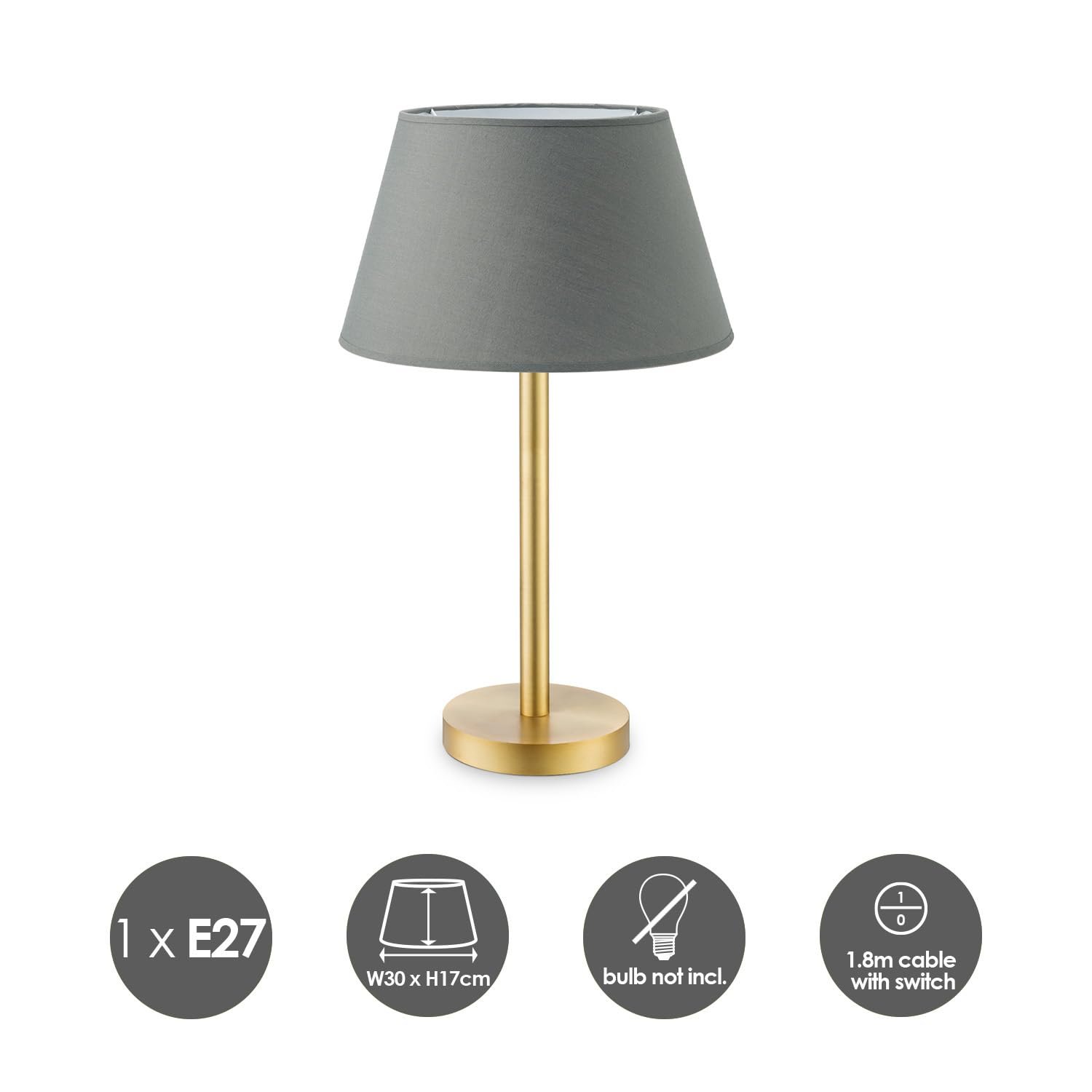Настільна лампа Home Sweet Home Largo сучасна 30/30/38 см антрацит метал латунь E27 з вимикачем на шнурі, фото №3