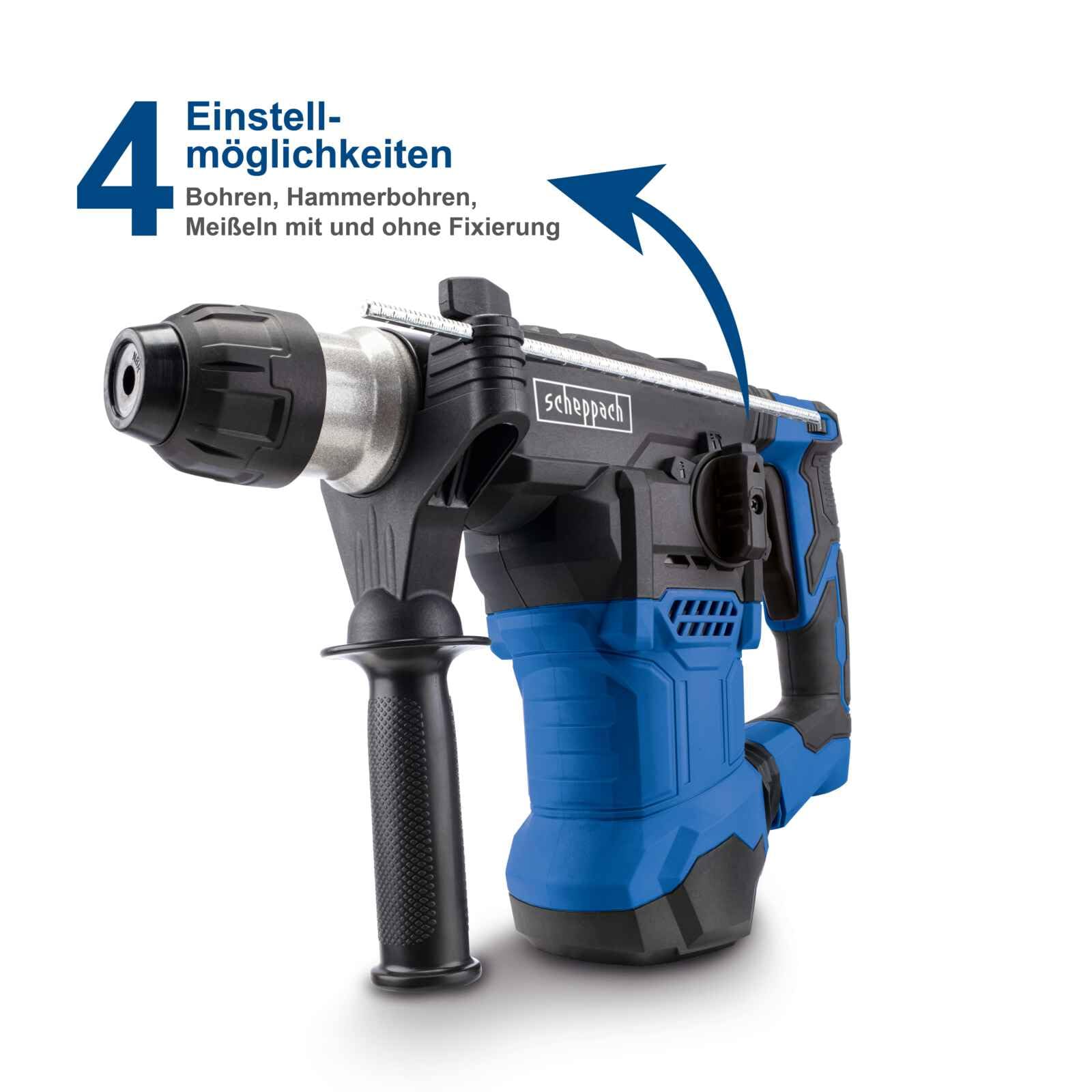 Scheppach DH1500 Plus Перфоратор 4-в-1 1500 Вт / 7 Дж Демонтажний молот 6-швидкісний 0-920 об/хв 4250 уд/хв Антивібраційна ручка 32 мм Включає аксесуари та кейс, фото №5 Scheppach DH1500 Plus Перфоратор 4-в-1 1500 Вт / 7 Дж Демонтажний молот 6-швидкісний 0-920 об/хв 4250 уд/хв Антивібраційна ручка 32 мм Включає аксесуари та кейс, фото №5