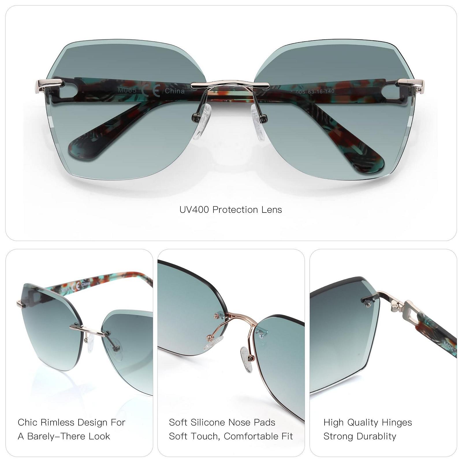 Сонцезахисні окуляри Без оправи ZENOTTIC Великі Геометричні з Діамантовим Граненням, фото №4