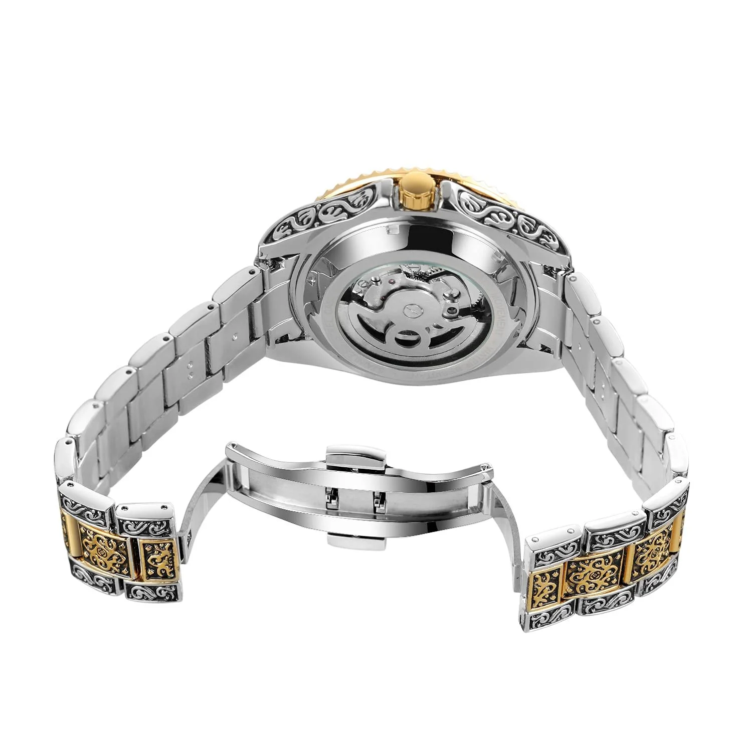 Автоматические часы Steampunk Retro Carved Skeleton Золотистый Серебристый Мужские часы с металлическим ремешком AM/PM Sun Moon, фото №6 Автоматические часы Steampunk Retro Carved Skeleton Золотистый Серебристый Мужские часы с металлическим ремешком AM/PM Sun Moon, фото №6