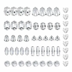 Пришивные стразы Белый 105 штук, микс форм, стеклянные кристаллы, плоская задняя часть, с коготками, для ювелирных изделий, одежды, обуви - Фото 1